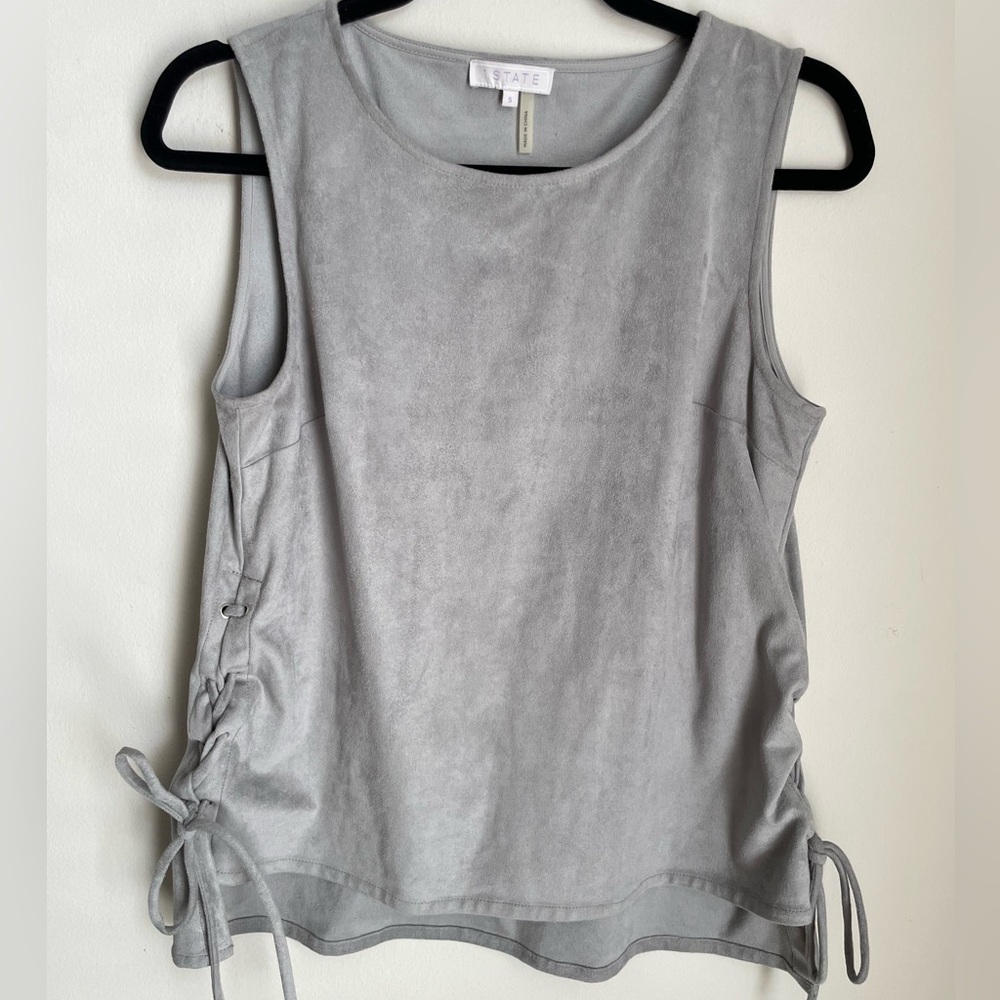1. State Gray Sleeveless Tank Top with Cut Out Tie Front